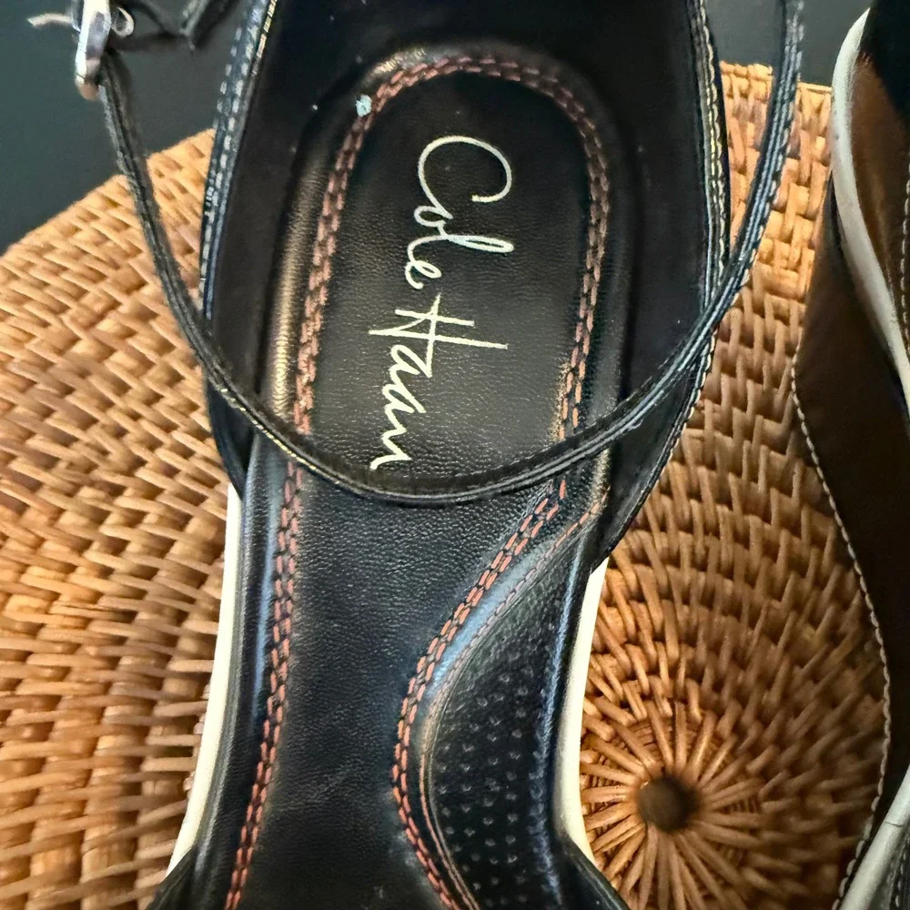 Cole Haan Black White Wedge Mary jane Ankle Strap Leather Heels‎ xNike air